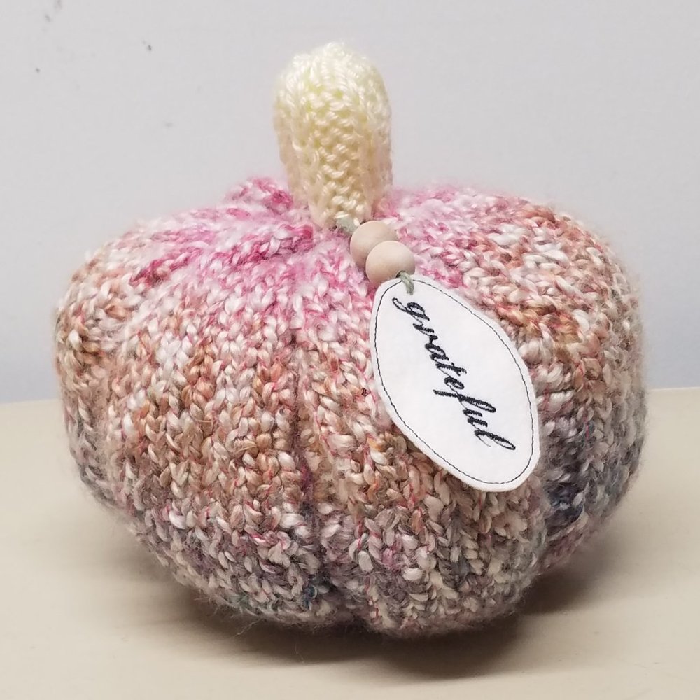 Handmade Knitted Fall Gourmet Ivory Mimosa Pumpkin Décor - Picture 3 of 11